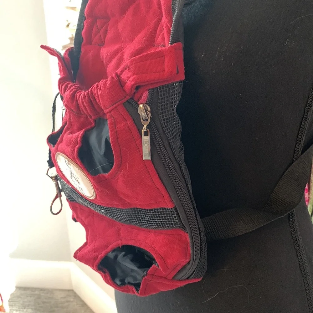 Red Pet Front Carrier Dog Backpack - Comfortable Hands-Free Wear